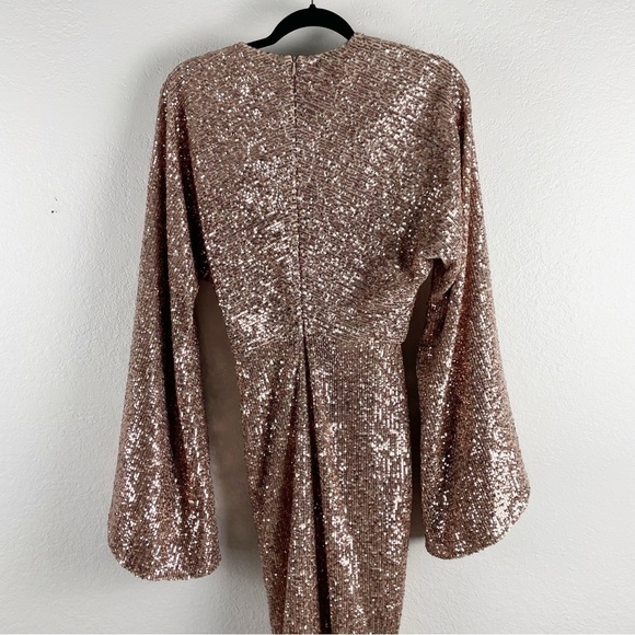 Rasario Sequin V Neck Maxi Gown Rose Gold Size 2 Formal Evening Cocktail Party - Picture 6 of 10